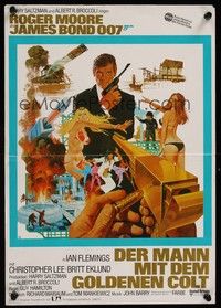 7e021 MAN WITH THE GOLDEN GUN German 12x19 '74 art of Roger Moore as James Bond by Robert McGinnis