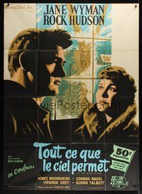 7h371 ALL THAT HEAVEN ALLOWS French 1p '62 different art of Rock Hudson & Jane Wyman by Xarrie!