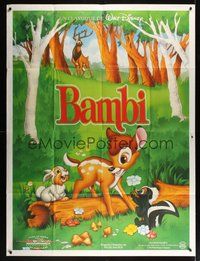 7h376 BAMBI French 1p R90s Walt Disney cartoon deer classic, great art with Thumper & Flower!