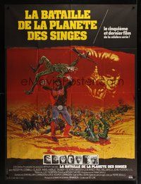 7h378 BATTLE FOR THE PLANET OF THE APES French 1p '73 sci-fi artwork of war between apes & humans!