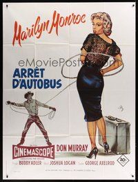 7h397 BUS STOP French 1p R80s great art of Don Murray roping sexy Marilyn Monroe by Geleng!