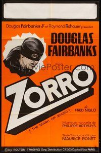 7h014 MARK OF ZORRO French 31x47 R60s headshot of Douglas Fairbanks Sr. masked in costume!