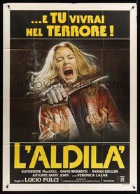 7h073 BEYOND Italian 1p '81 Lucio Fulci, disturbing art of girl getting throat slashed by Sciotti!