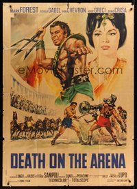 7h080 COLOSSUS OF THE ARENA Italian 1p '62 cool art of Mark Forest as Maciste with trident!