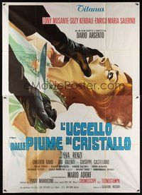 7h021 BIRD WITH THE CRYSTAL PLUMAGE Italian 2p R70s Dario Argento, wild different art by P. Franco!