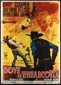7h045 MAN OF THE WEST Italian 2p '59 cool completely different art of Gary Cooper by Adelchi!
