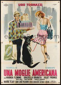 7h052 RUN FOR YOUR WIFE Italian 2p '65 Polidoro's Una moglie americana, wife-shopping, Symeoni art