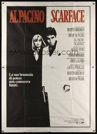 7h055 SCARFACE Italian 2p '84 Al Pacino as Tony Montana, Michelle Pfeiffer, De Palma, Oliver Stone
