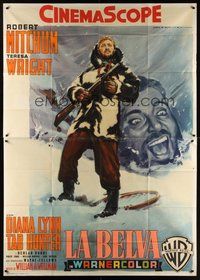 7h063 TRACK OF THE CAT Italian 2p '55 completely different art of Robert Mitchum by Martinati!