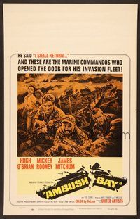 7h167 AMBUSH BAY WC '66 great artwork of Hugh O'Brian, Mickey Rooney & James Mitchum!