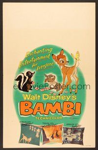 7h172 BAMBI WC R57 Walt Disney cartoon deer classic, great art with Thumper & Flower!