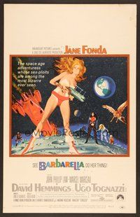 7h175 BARBARELLA WC '68 sexiest sci-fi art of Jane Fonda by Robert McGinnis, Roger Vadim!