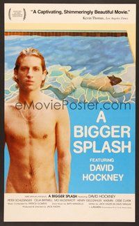 7h183 BIGGER SPLASH WC '74 barechested Peter Schlesinger by pool, classic gay documentary!