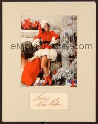 7j021 MARY MARTIN signed index card '80s matted with a color REPRO by Christmas tree!