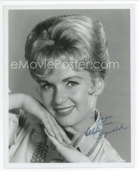 7j211 DEBBIE REYNOLDS signed 8x10 REPRO still '80s close portrait with hands clasped under chin!