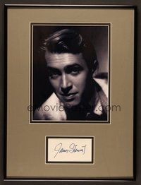 7j001 JAMES STEWART signed framed index card '80s matted with a youthful REPRO photo!