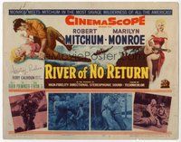 7j069 RIVER OF NO RETURN signed TC '54 by producer Stanley Rubin, art of Mitchum & Marilyn Monroe!