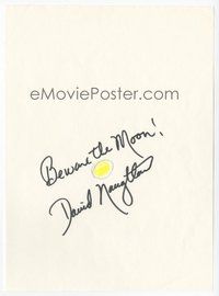 7j182 DAVID NAUGHTON signed copy paper '00s he wrote 'Beware the Moon!' and sketched a full moon!