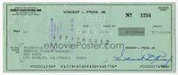7j025 VINCENT PRICE signed canceled check '74 can be matted & framed with a photo!