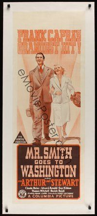 7k085 MR. SMITH GOES TO WASHINGTON linen Aust daybill '39 Capra, stone litho of Stewart & Arthur!