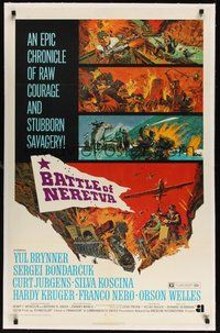 7k165 BATTLE OF NERETVA linen 1sh '71 Yul Brynner, cool war artwork of several different battles!
