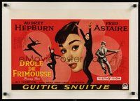 7k131 FUNNY FACE linen Belgian '57 art of Audrey Hepburn close up & full-length + Fred Astaire!