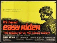 7k116 EASY RIDER linen British quad '69 Peter Fonda, biker classic directed by Dennis Hopper!