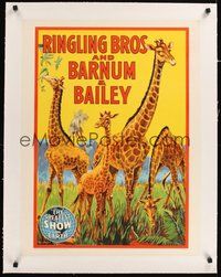 7k052 RINGLING BROS & BARNUM & BAILEY CIRCUS linen circus poster '44 great artwork of giraffes!