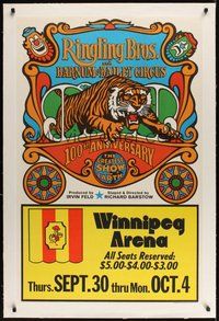 7k055 RINGLING BROS & BARNUM & BAILEY CIRCUS linen Canadian circus poster '69 100th anniversary!