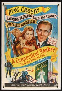 7k191 CONNECTICUT YANKEE IN KING ARTHUR'S COURT linen 1sh '49 Bing Crosby, sexy Rhonda Fleming!