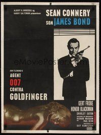 7k119 GOLDFINGER linen Danish '64 great image of Sean Connery as James Bond + gold Shirley Eaton!