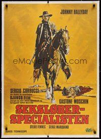 7k124 SPECIALISTS linen Danish '71 cool spaghetti western art of Johnny Hallyday on horseback!