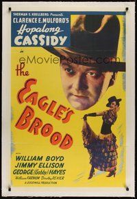 7k205 EAGLE'S BROOD linen 1sh R46 William Boyd as Hopalong Cassidy + sexy full-length senorita!