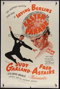 7k206 EASTER PARADE linen 1sh R62 art of Judy Garland & Fred Astaire, Irving Berlin musical