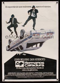 7k113 BLUES BROTHERS linen Span/Eng poster '80 John Belushi & Dan Aykroyd are on a mission from God