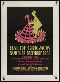 7k071 BAL DE GRIGNON linen French advertising poster '53 ballroom dancing artwork by A.J. Muizon!