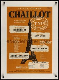 7k067 CHAILLOT linen French stage play poster '53 cool artwork of the Eiffel Tower by Jacno!