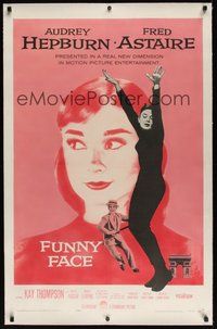 7k217 FUNNY FACE linen 1sh '57 art of Audrey Hepburn close up & full-length + Fred Astaire!