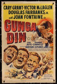 7k229 GUNGA DIN linen 1sh R49 great art of Cary Grant, Douglas Fairbanks Jr. & Victor McLaglen!