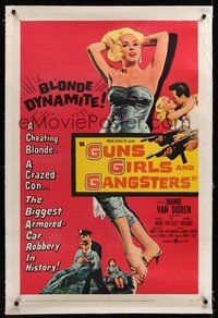 7k231 GUNS, GIRLS & GANGSTERS linen 1sh '59 bad Mamie Van Doren is a blonde hell-cat on the prowl!