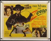 7k154 MARK OF ZORRO linen 1/2sh '40 masked hero Tyrone Power & with young Linda Darnell!