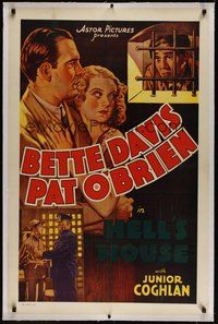 7k237 HELL'S HOUSE linen 1sh R30s Bette Davis top billed in movie she had a minor role in!