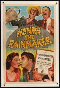 7k239 HENRY THE RAINMAKER linen 1sh '49 Raymond Walburn & Walter Catlett pouring water on umbrella!