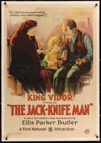 7k254 JACK-KNIFE MAN linen 1sh '20 stone litho of old man who carves toys for adopted young boy!