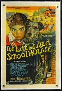 7k267 LITTLE RED SCHOOL HOUSE linen 1sh '36 great stone litho of Dickie Moore & Scottish Terrier!