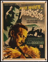 7k082 LA POSESION linen Mexican poster '50 directed by Julio Bracho, great romantic artwork!
