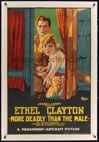 7k279 MORE DEADLY THAN THE MALE linen 1sh '19 stone litho of Ethel Clayton & Edward Coxen in window!