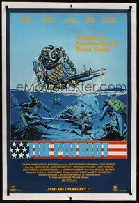 7k296 PATRIOT linen video 1sh '86 cool Navy SEAL scuba art, fight for freedom on the ocean floor!