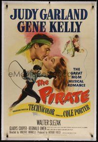 7k298 PIRATE linen 1sh '48 great artwork of Judy Garland & Gene Kelly dancing and romancing!