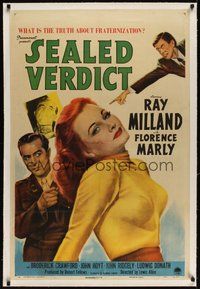 7k313 SEALED VERDICT linen 1sh '48 Ray Milland, sexy Florence Marly ought to hang!